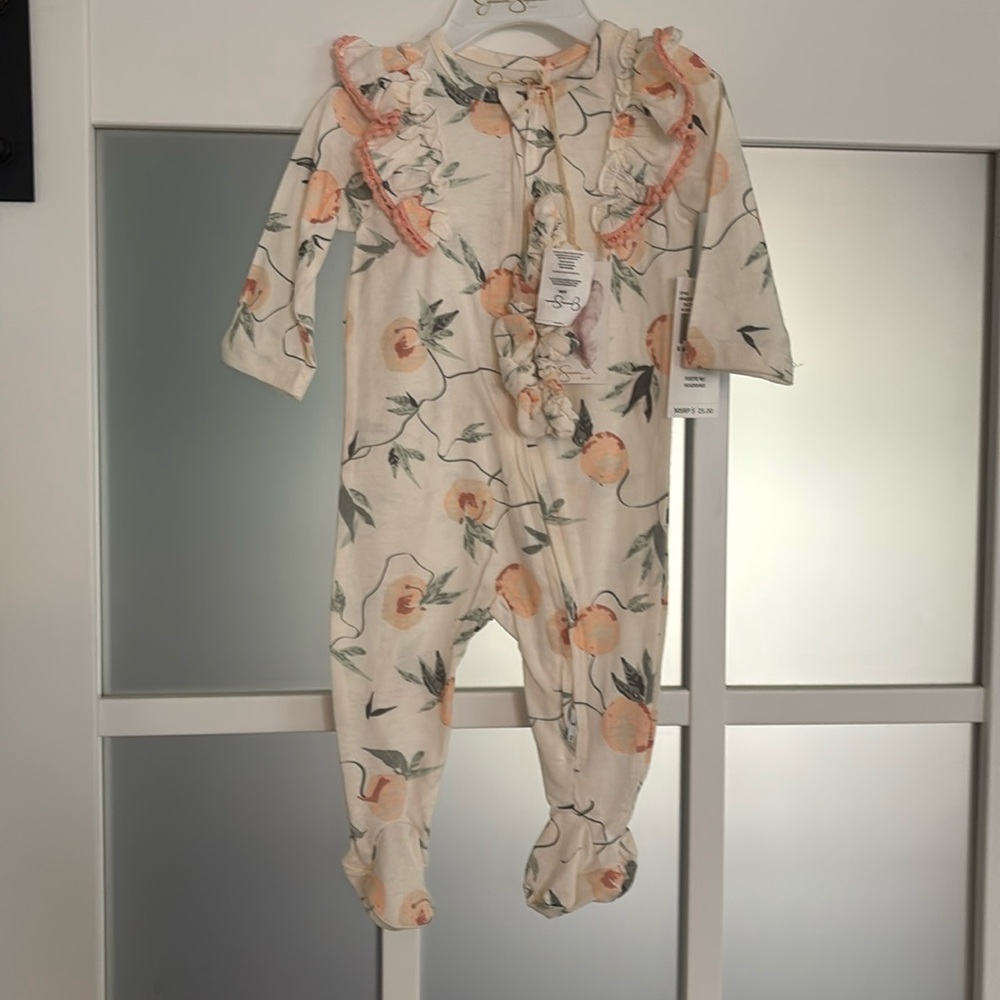 Floral footie with headband